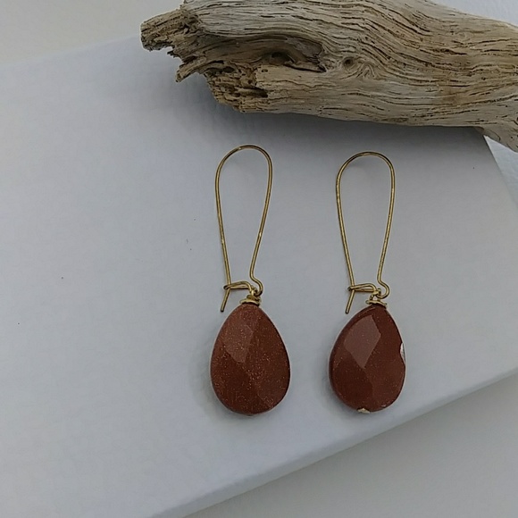Faceted Goldstone Teardrop Earring - Picture 2 of 8